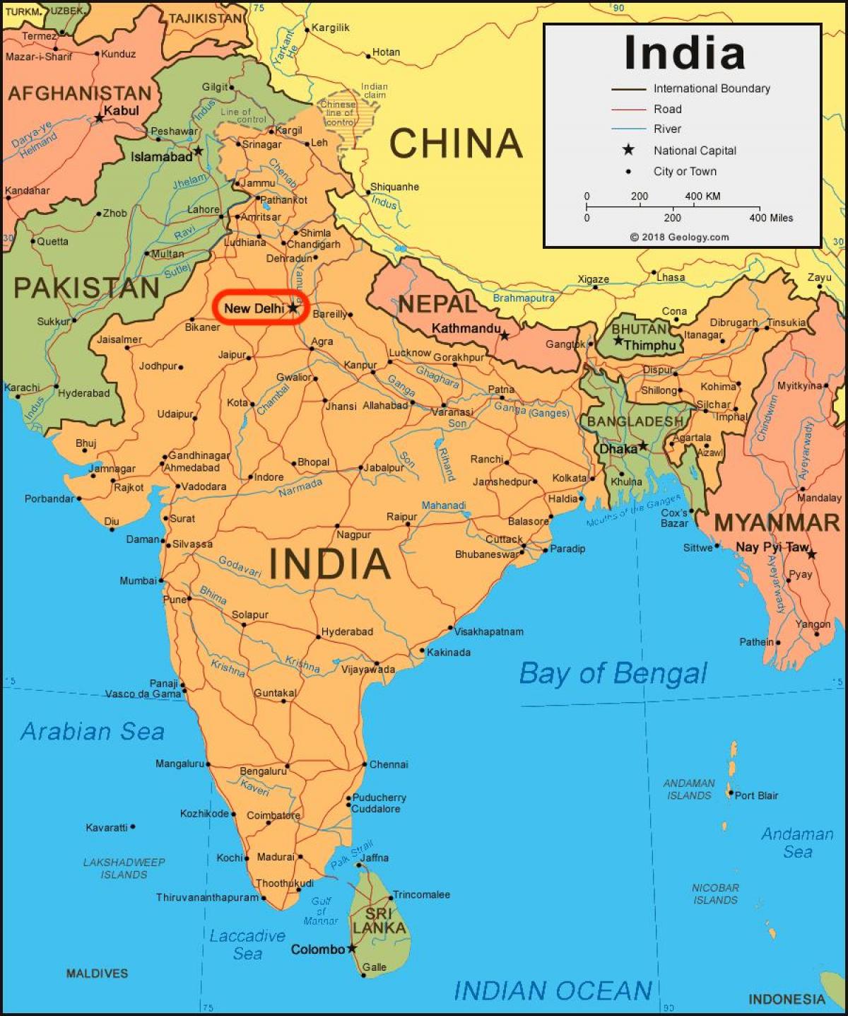 Ville de New Delhi sur la carte de India